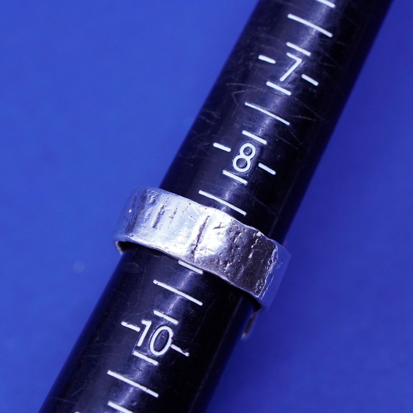 Size 8.5, Vintage Peyote Bird Sterling silver handmade ring, 925 square leather