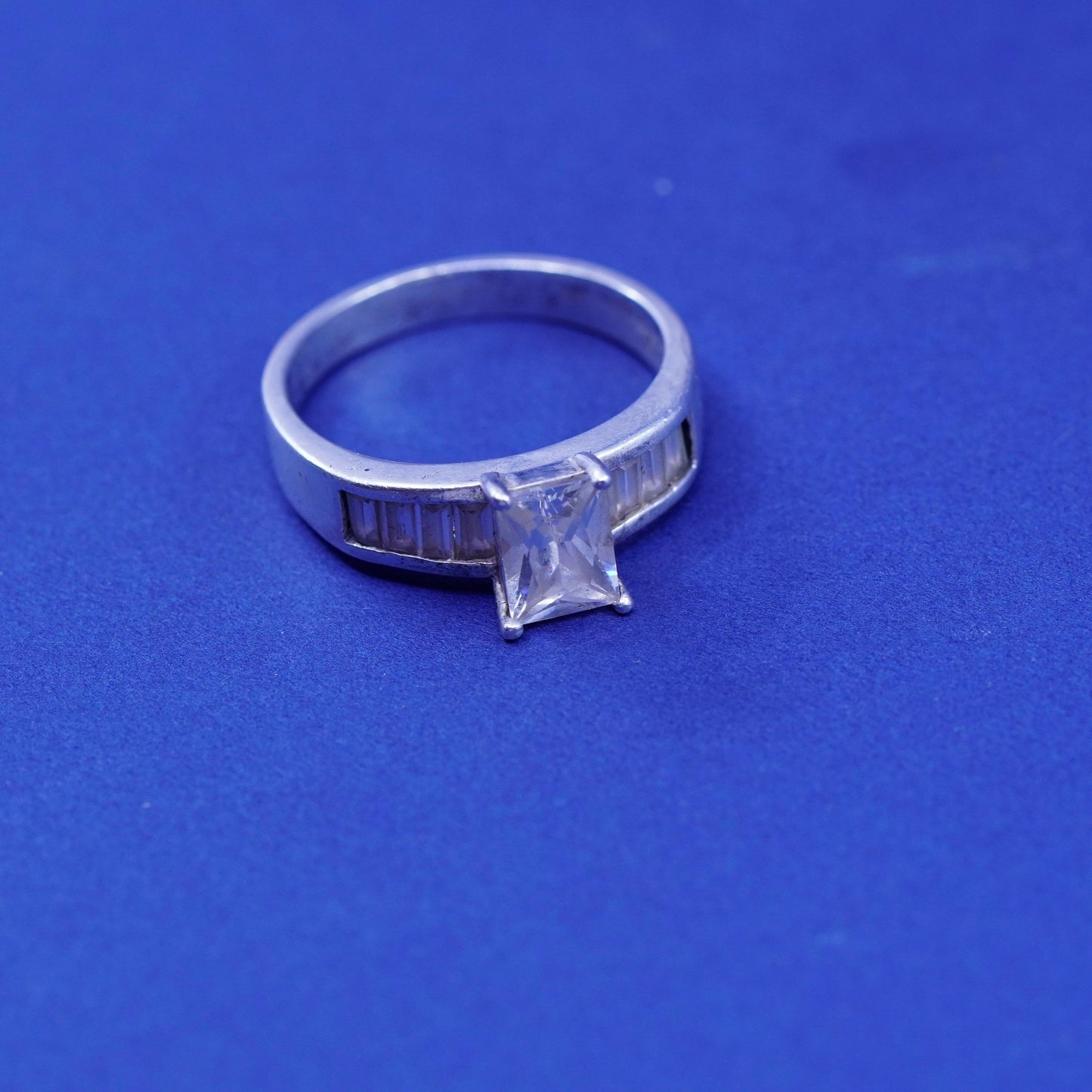 Size 11.25, vintage Sterling 925 silver engagement anniversary ring cluster Cz