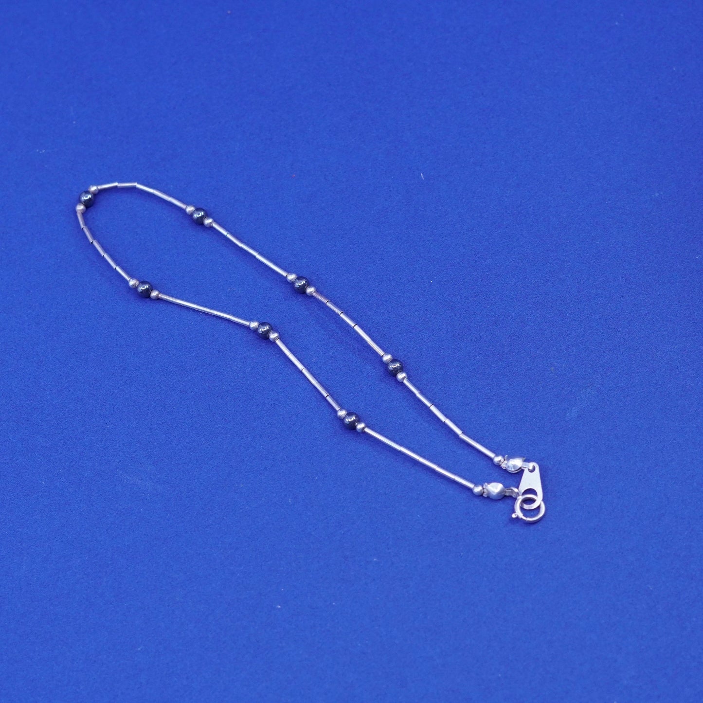 9.5”, sterling bracelet, 925 liquid silver chain anklet with hematite beads