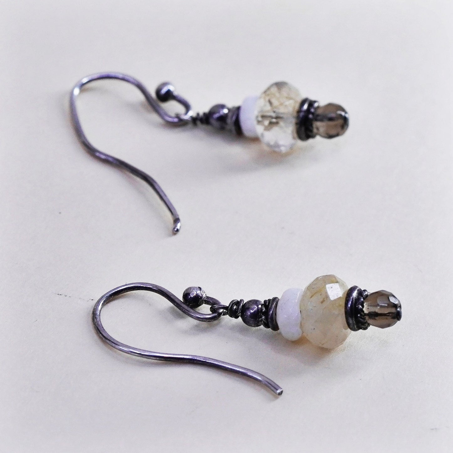 Vintage Sterling 925 silver handmade earrings with citrine beads