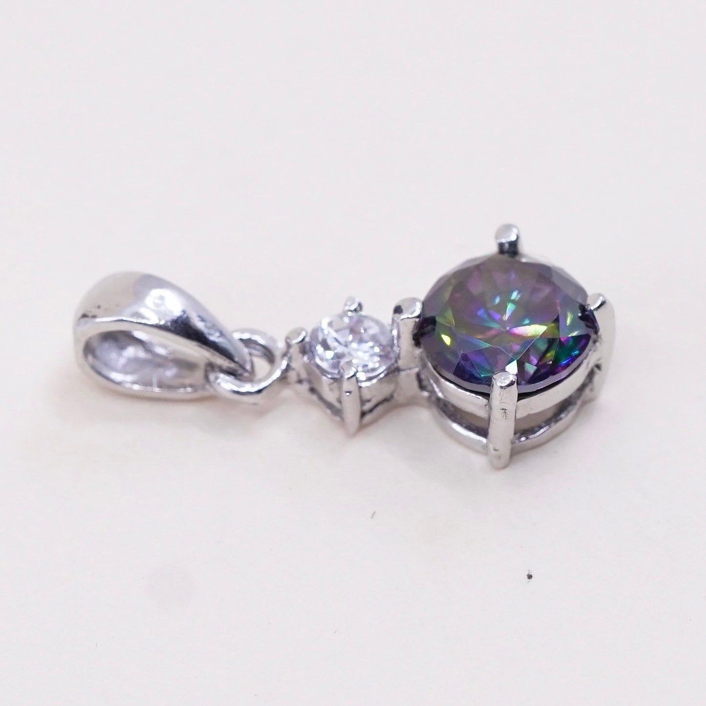 Vintage Sterling silver pendant, 925 silver with rainbow topaz and Cz