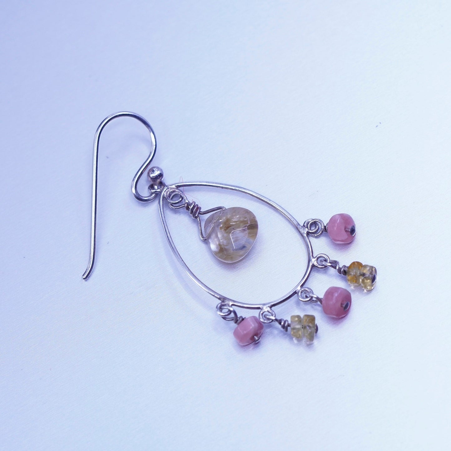 Vintage Sterling 925 silver teardrop earrings with citrine and agate