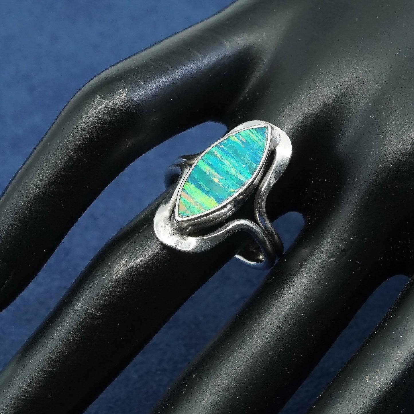 Size 7.5, vtg gold over sterling silver handmade ring, 925 w/ fire opal