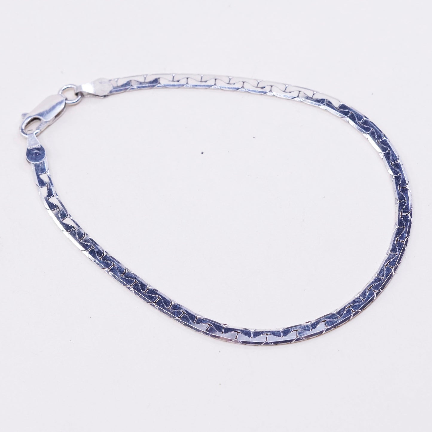 7.75”, 4mm, Vintage sterling silver flatten nugget bracelet, 925 silver chain