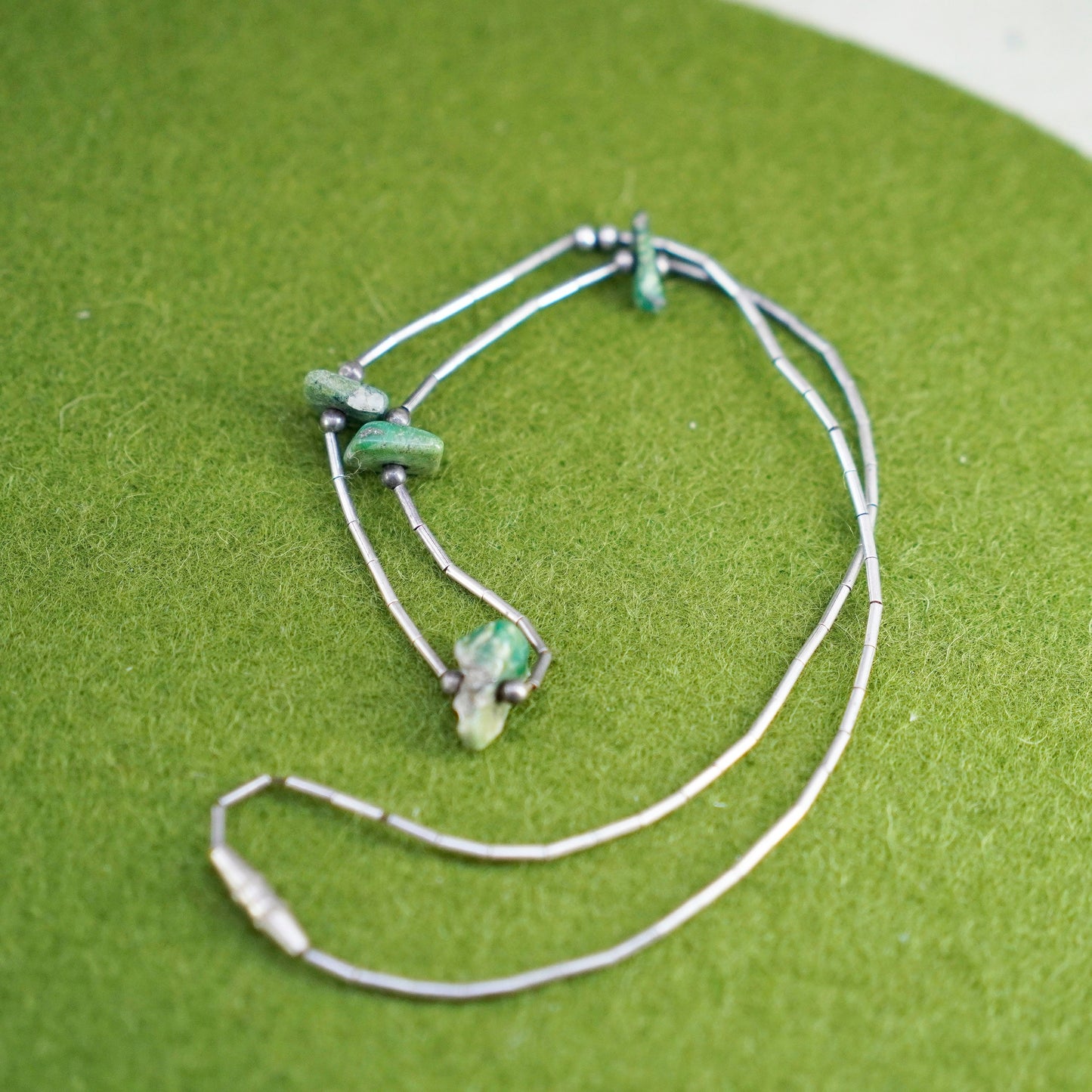 16”, Native American Navajo Sterling necklace 925 liquid silver chain turquoise