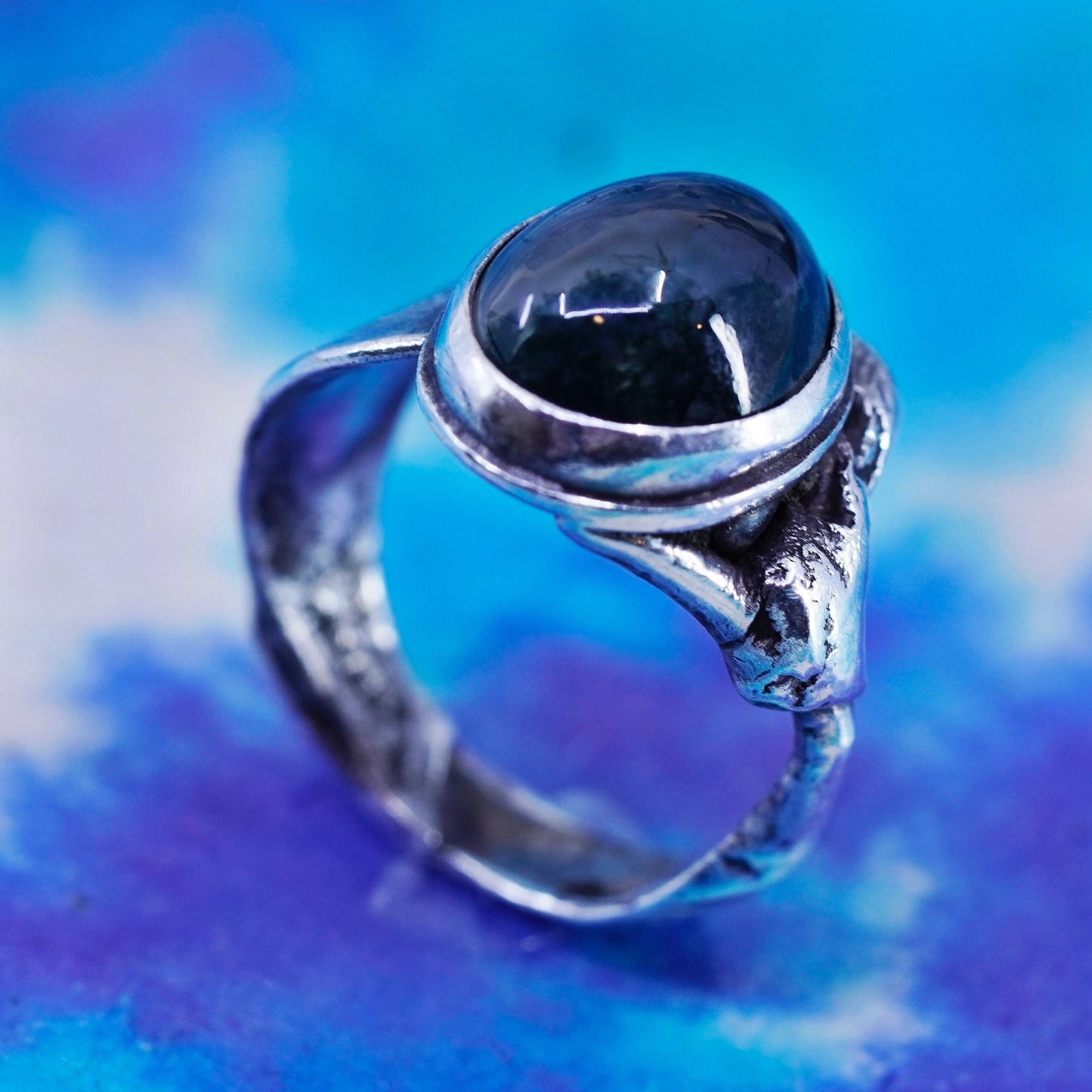 Size 6.75, vintage Sterling 925 silver handmade ring with Dendritic Agate