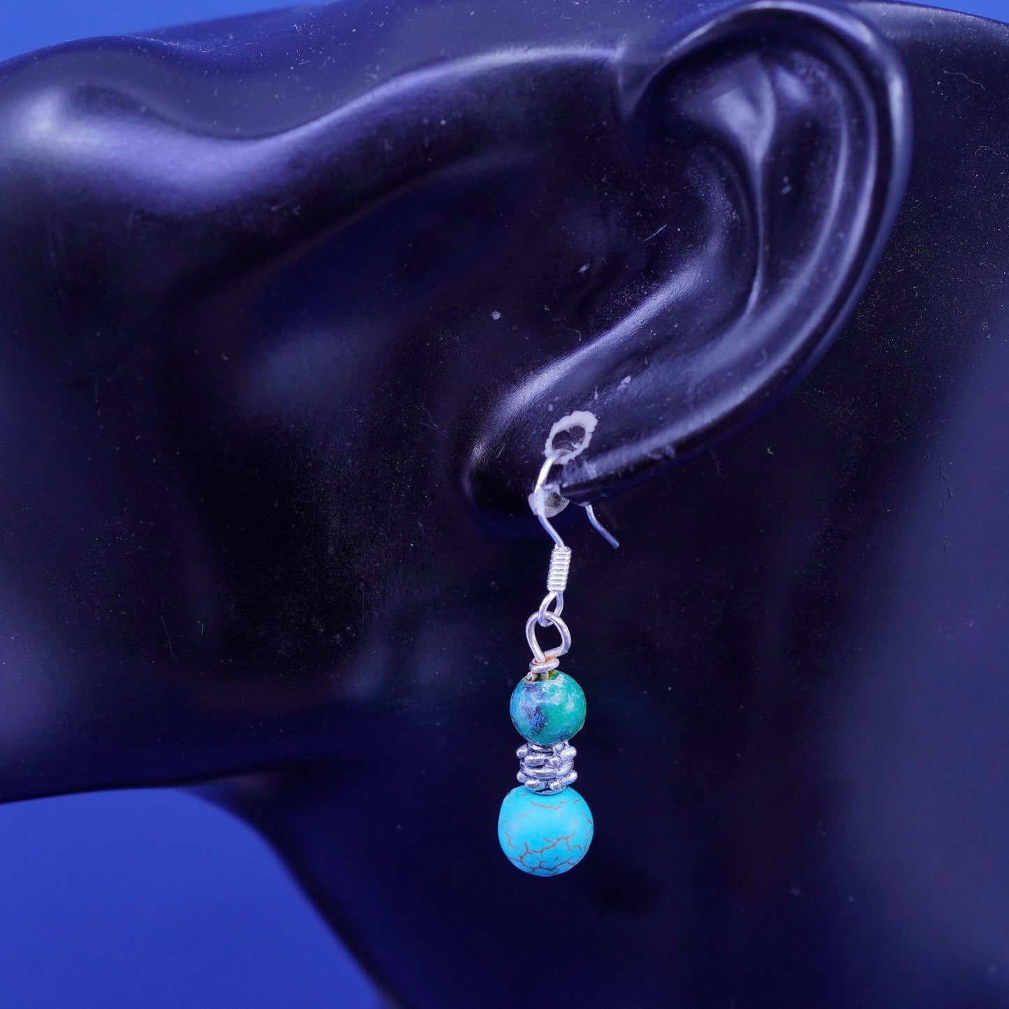 Vintage sterling 925 silver handmade earrings with turquoise beadS