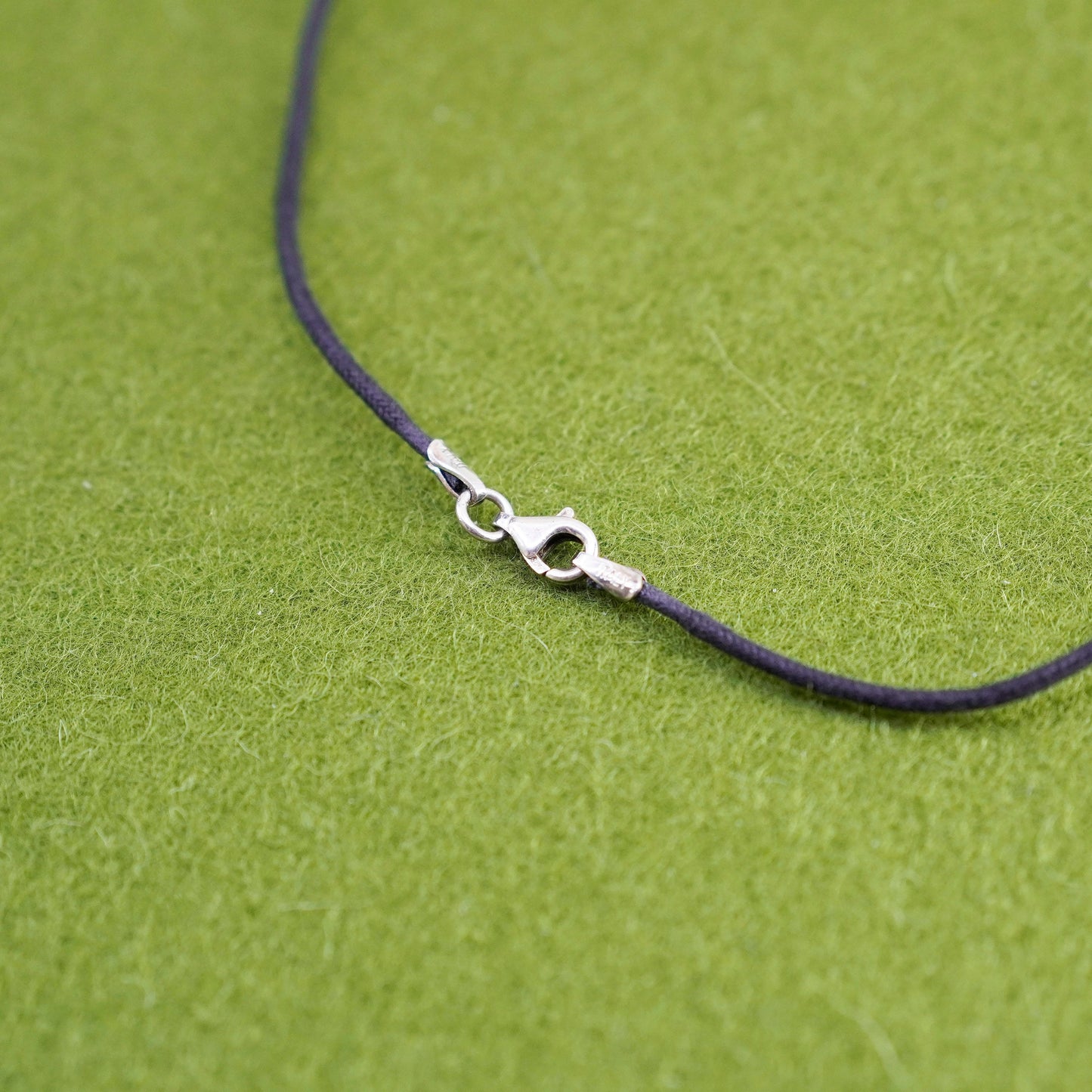 14”, Italian Sterling Silver black linen Chain Necklace with 925 horn Pendant