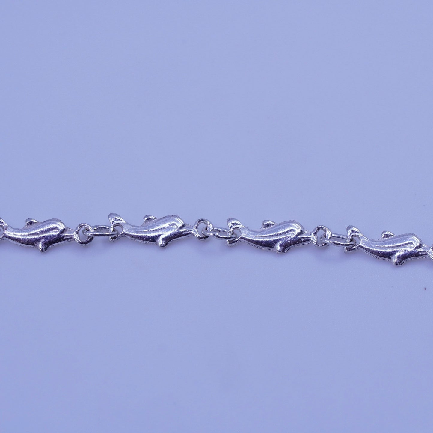 8.75”, Vintage Italy Sterling 925 silver handmade bracelet, dolphin link chain