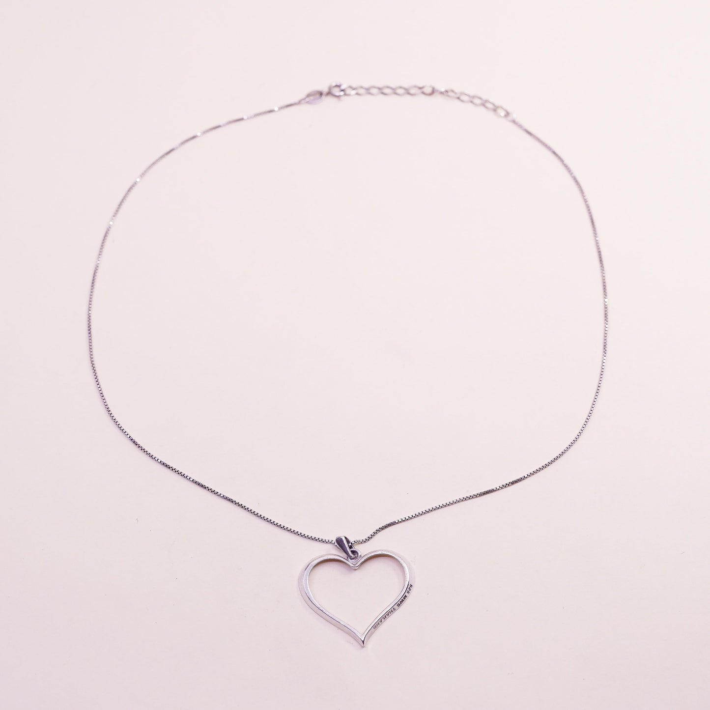 16+2”, vintage sterling silver handmade necklace, 925 box chain heart Pendant
