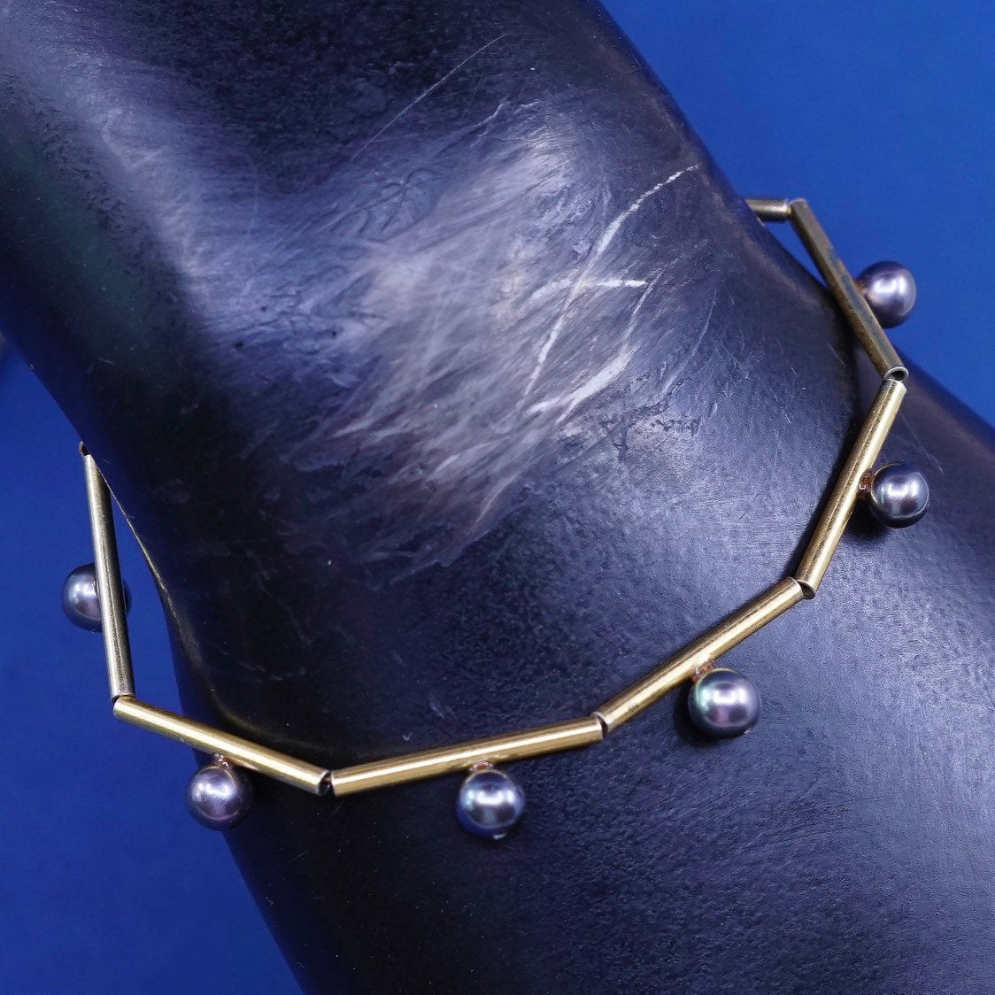 8", vermeil gold sterling silver handmade bracelet, 925 bar chain w/ pearl bead