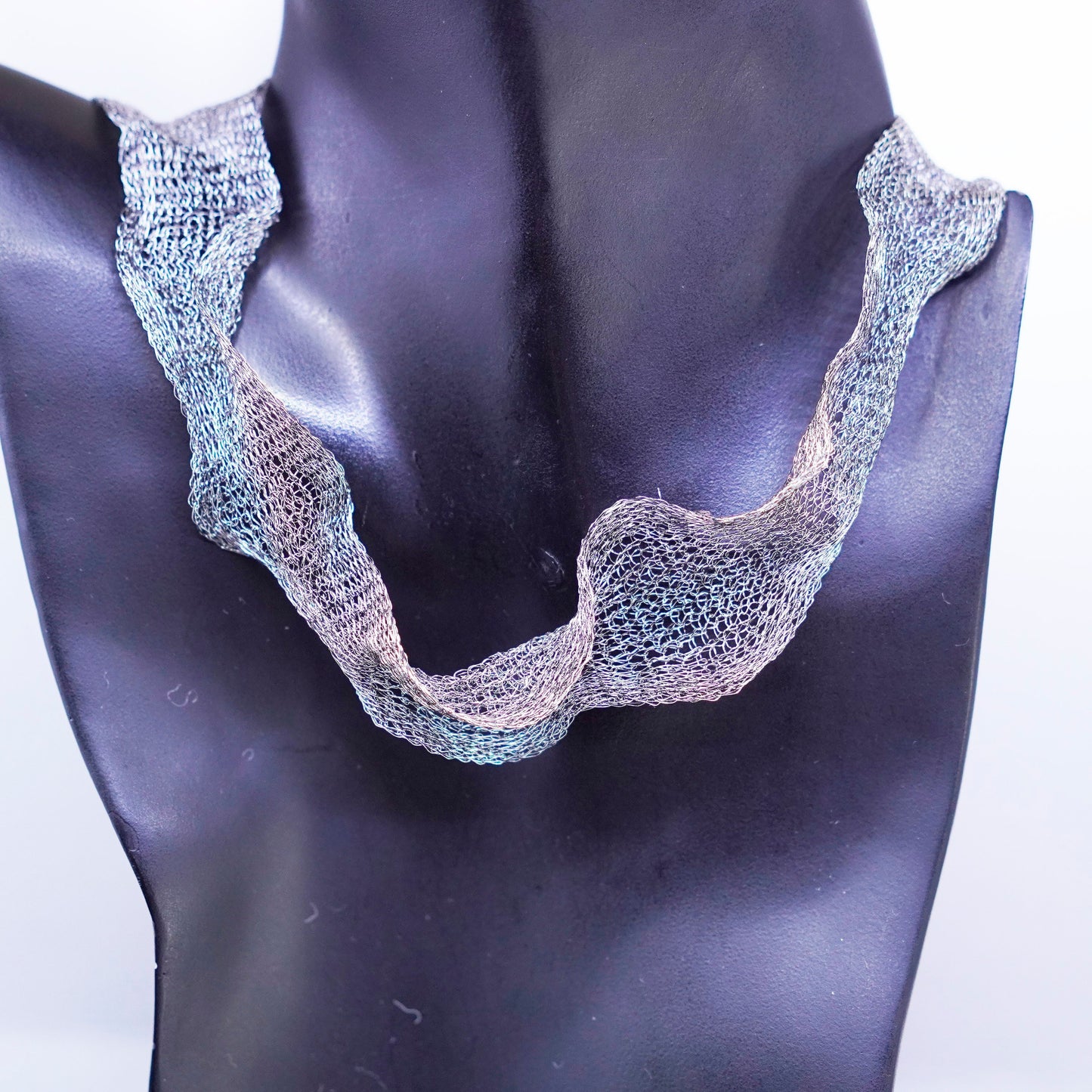 18”, vintage Sterling 925 silver mesh choker collar necklace