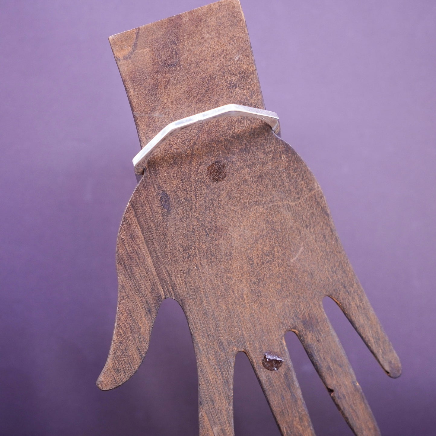 7.25”, Vintage Sterling silver handmade bracelet, 925 hinged hexagram bangle