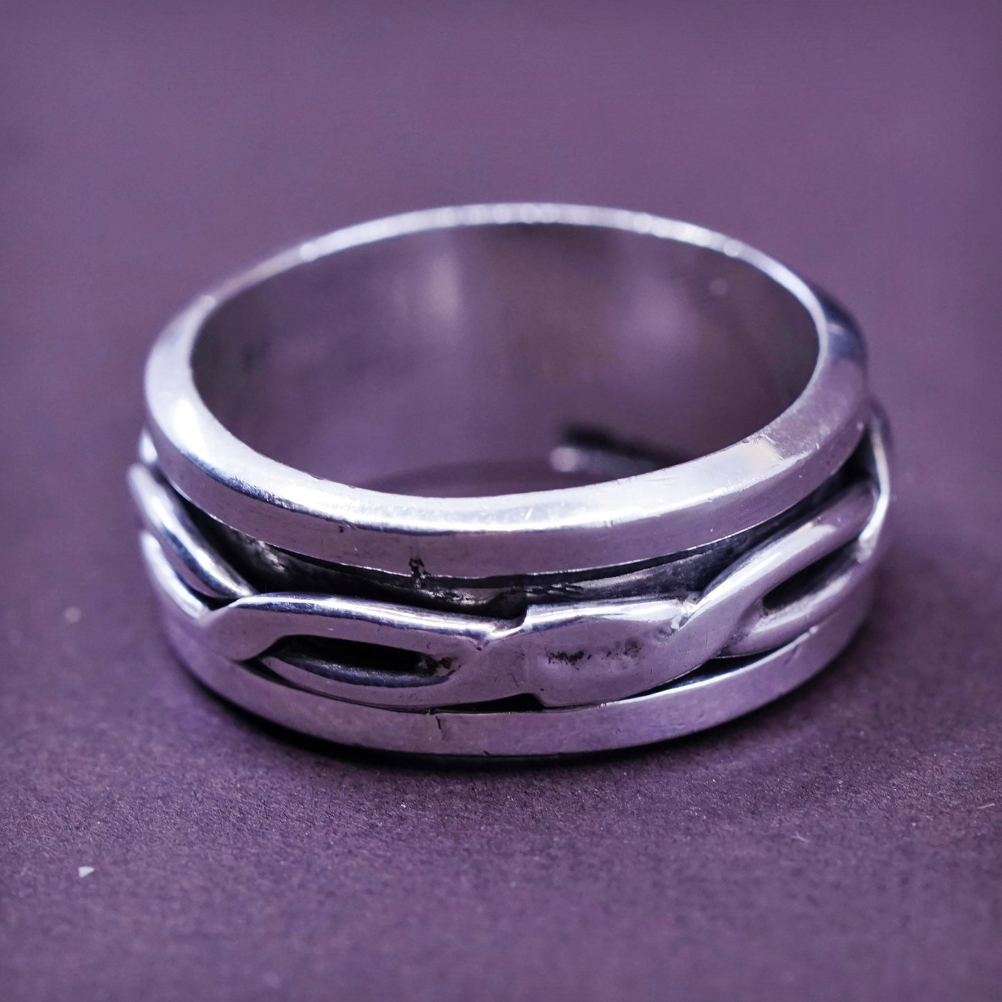 Size 11, vintage Sterling silver prayer ring, 925 spinner band