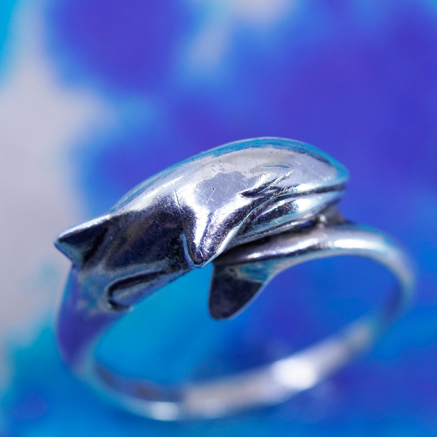 Size 5, vintage sterling silver handmade ring, 925 blue whale band