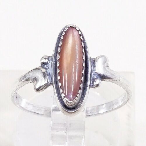 Sz 4.5, Vintage Handmade Sterling Silver Ring W/ Orange Tiger Eye, Silver Tested