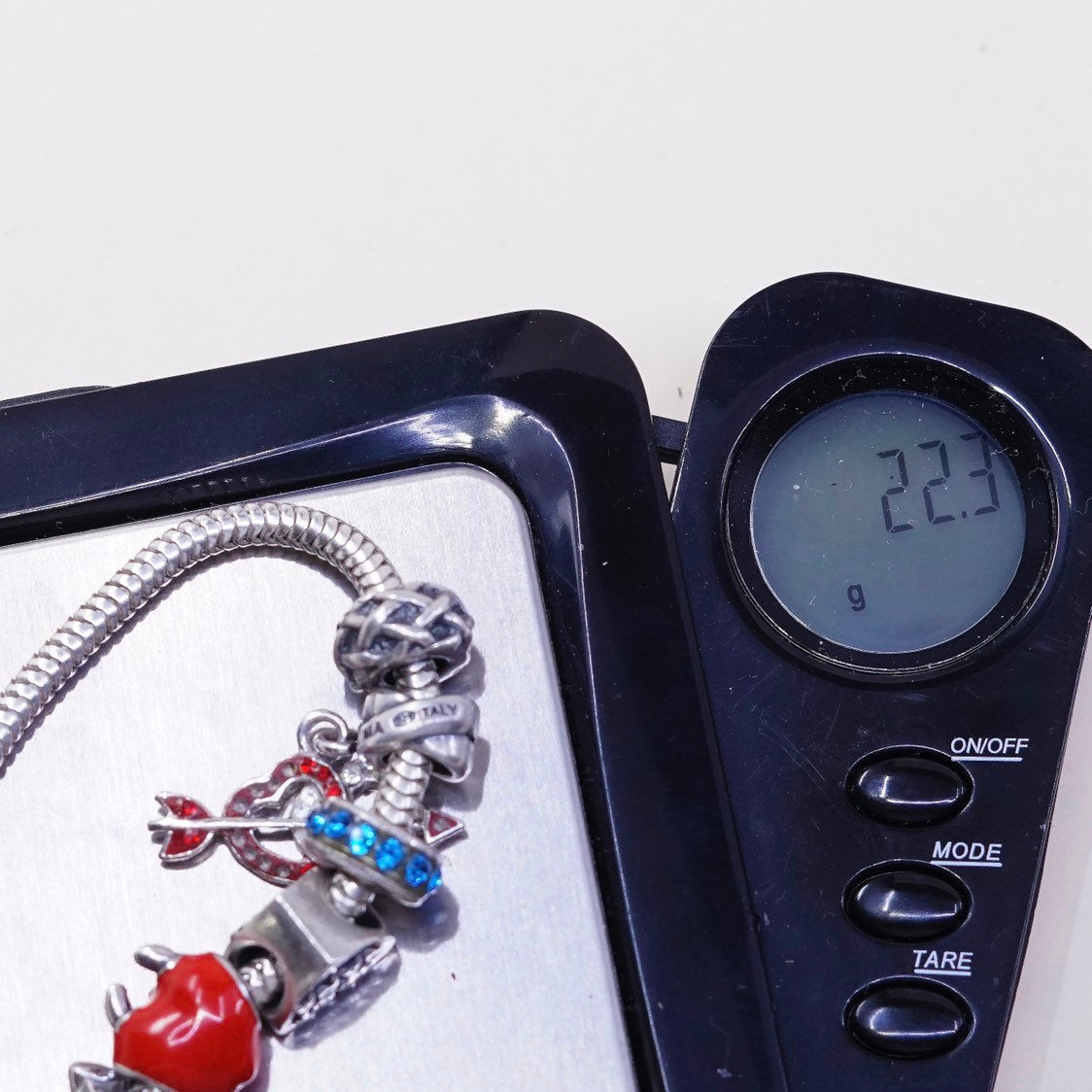 6.75" 3mm, VTG Sterling silver bracelet, 925 bold snake chain, w/ 7 charms