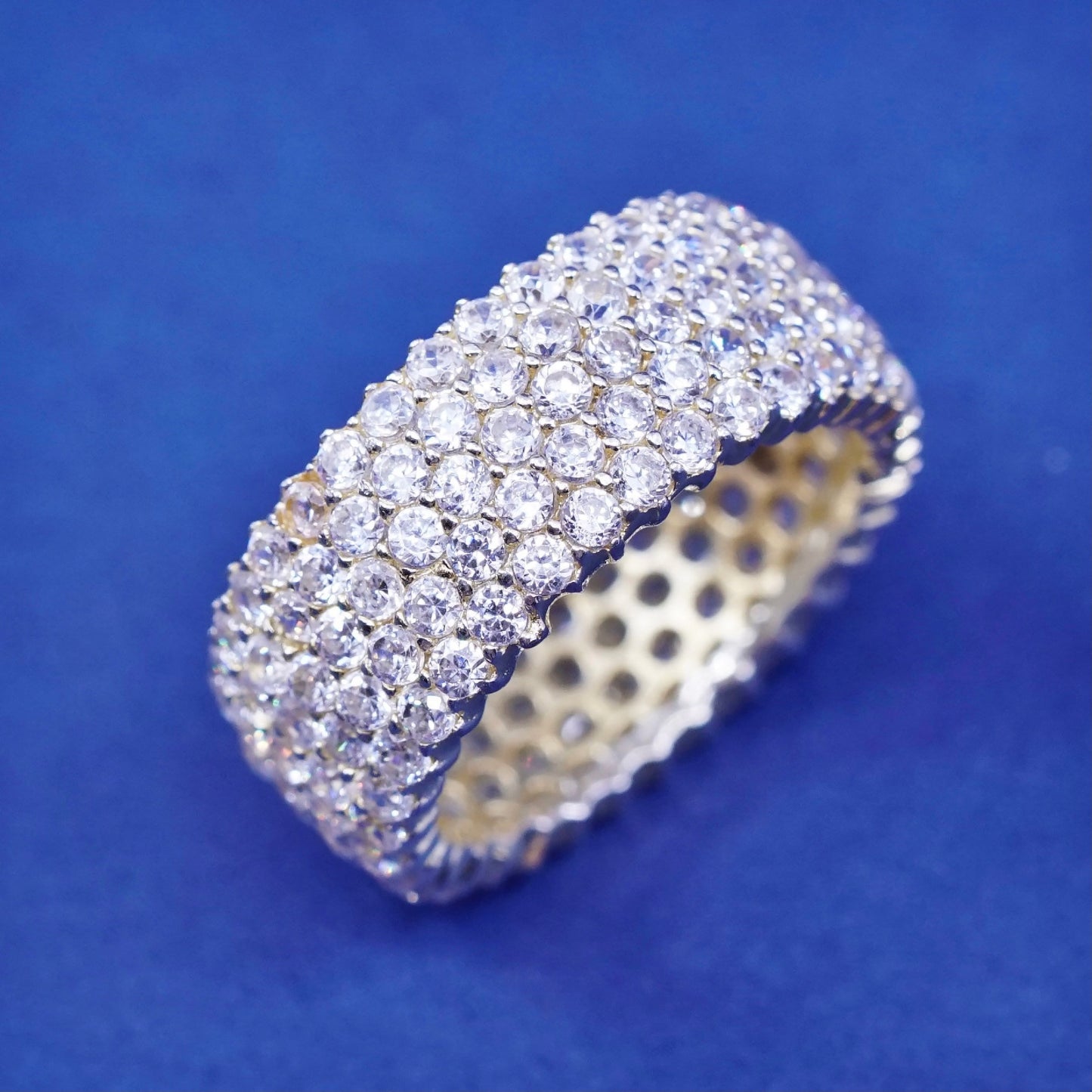 Size 6.75, vtg vermeil gold over Sterling 925 silver ring with cluster crystal