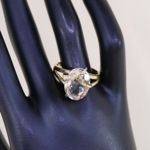 Sz 11.5, Turkey Vermeil Gold Over Sterling Ring, 925 Ring W/ Crystals Ribbon Bow
