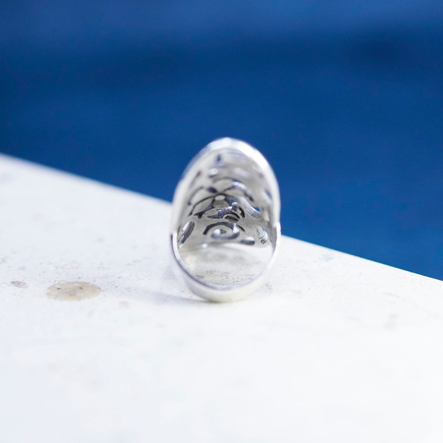 Size 5.25, vintage Sterling 925 silver handmade ring filigree flower ring