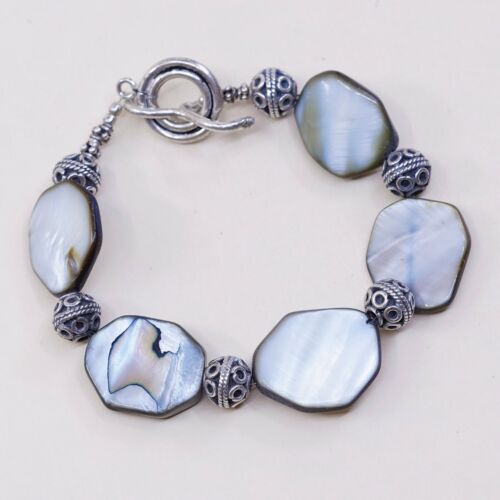 6.5”, Vtg Handmade Abalone Disc Bracelet W/ Silver Tone Toggle Claiyfe