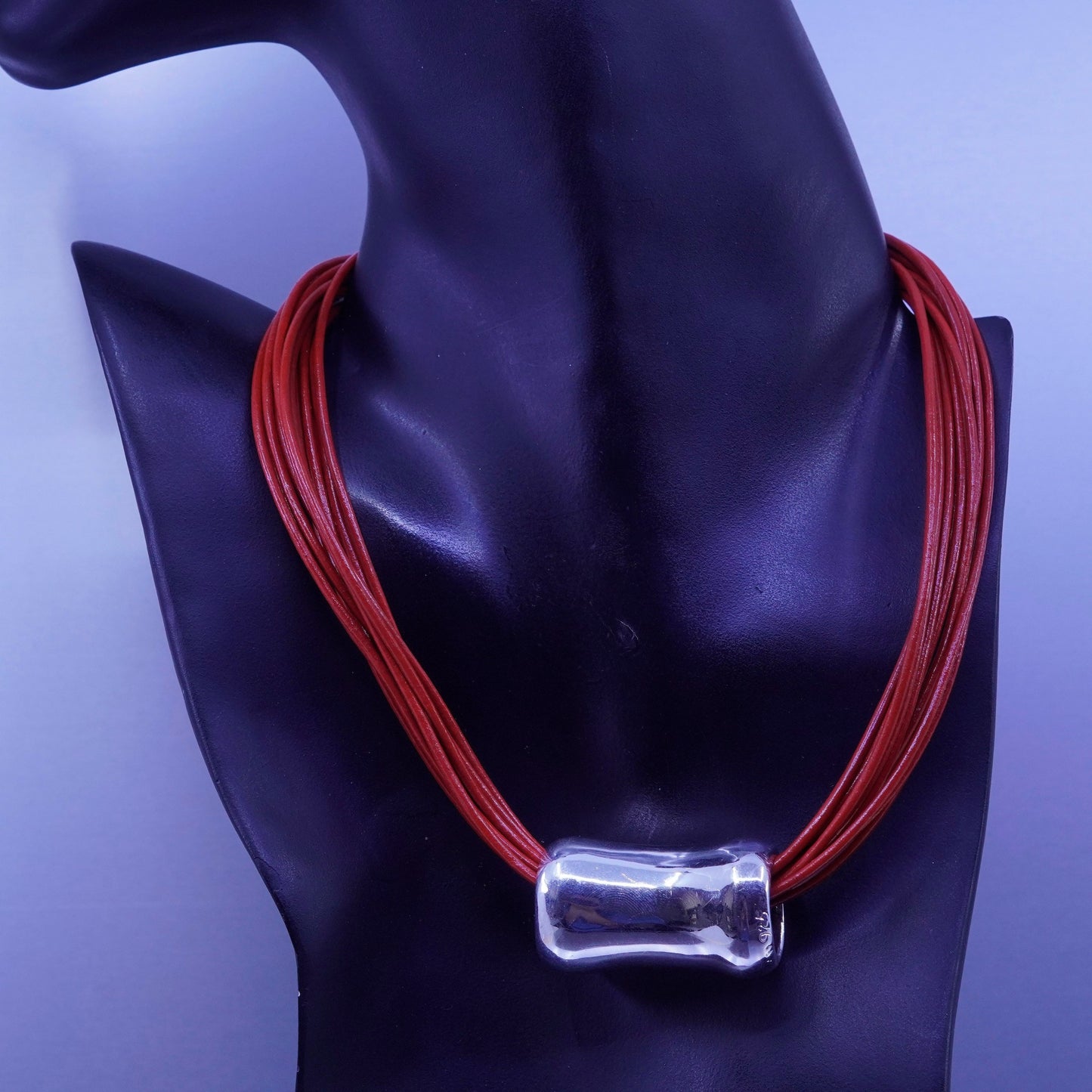 16”, Sterling Silver Multi Strand red Leather Necklace Slide 925 Pendant