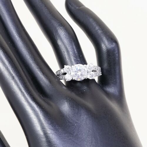 Sz 9, vintage Sterling Ring, 925 Silver Engagement Ring W/ cluster Crystal