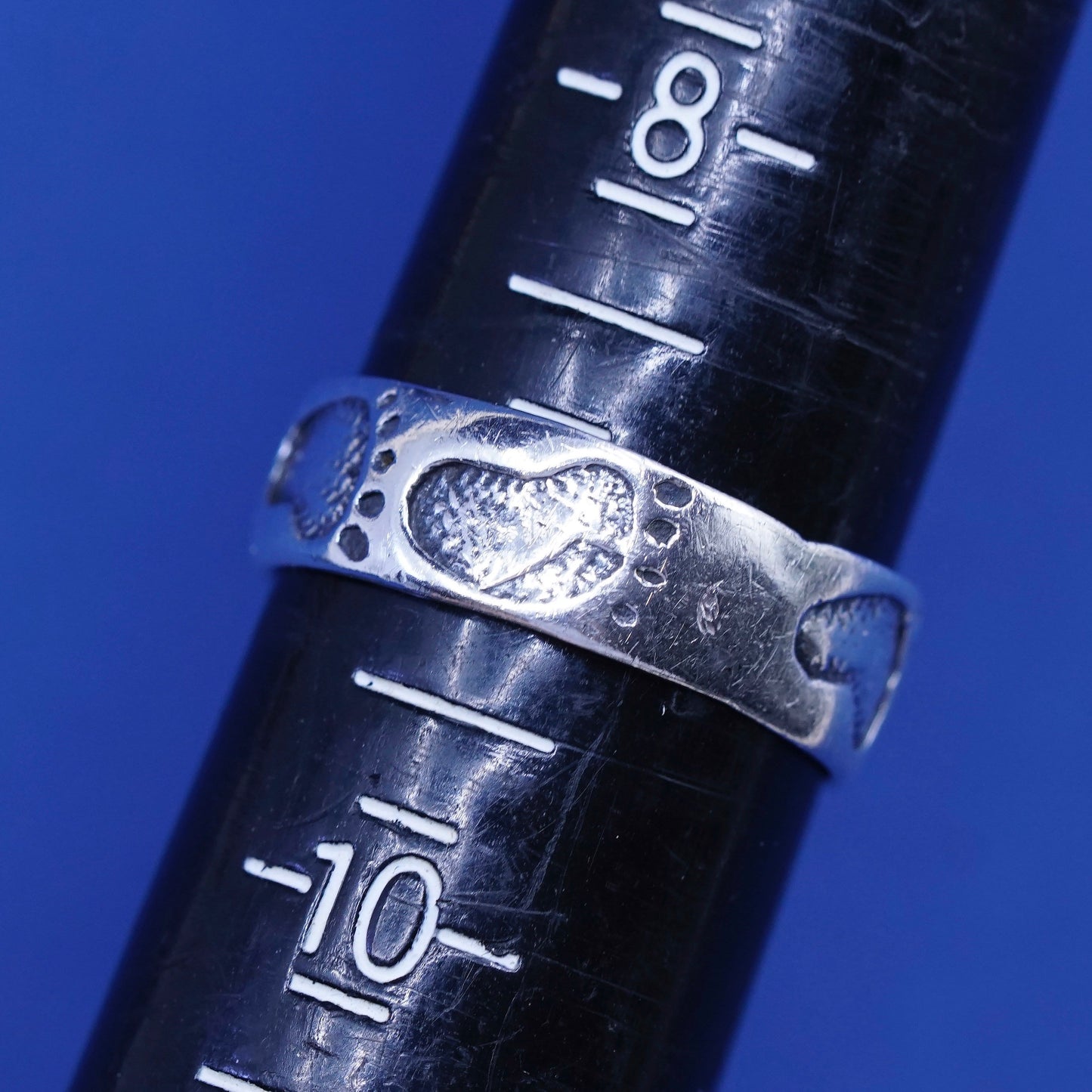 Size 9, vintage sterling silver handmade ring, 925 band with footprint