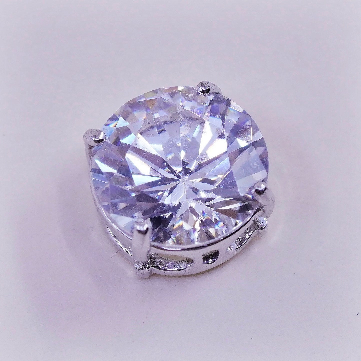 Vintage sterling silver cz crystal pendant, 925 handmade pendant