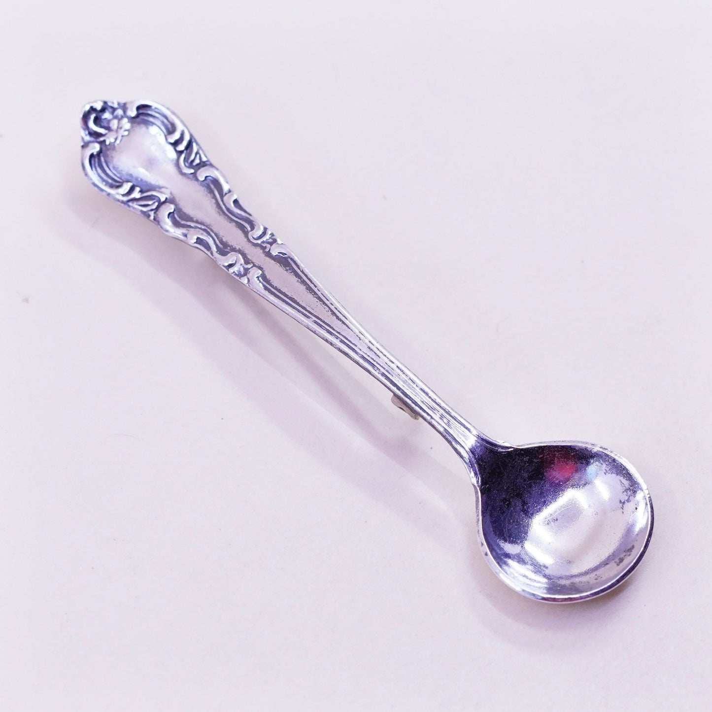 Vintage sterling silver handmade brooch, 925 spoon pin