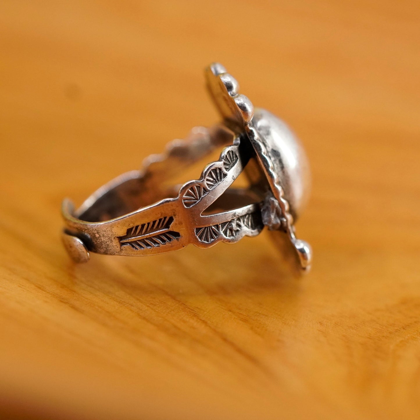 Size adjustable, Native American Sterling silver ring, 925 wrap band beads