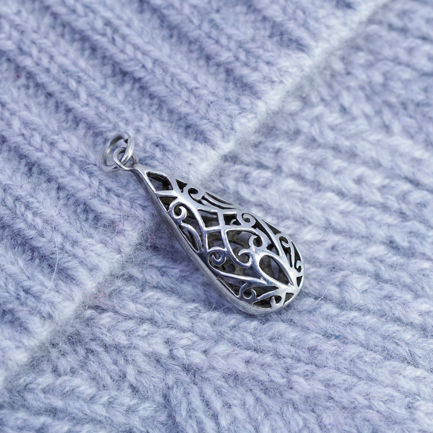 Vintage sterling 925 silver filigree teardrop pendant charm