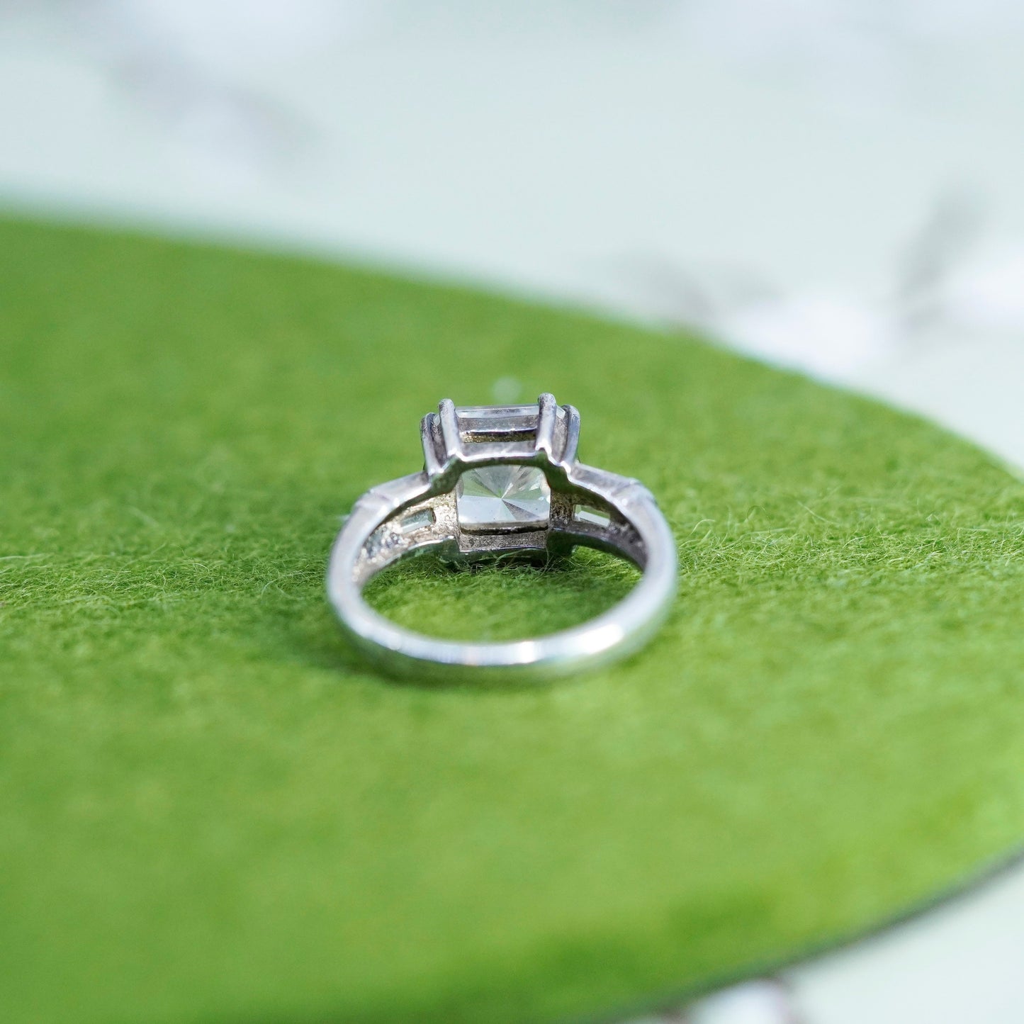 Size 6.5, vintage sterling 925 silver ring with square CZ, engagement band