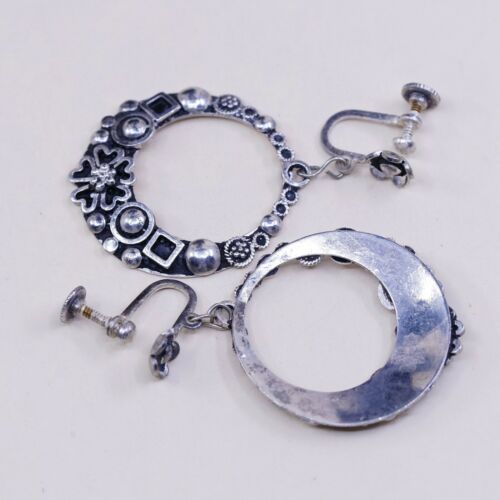 Vtg I.M. FAIN Ireland Sterling Silver Handmade Earrings, 925 circle W/ Heart