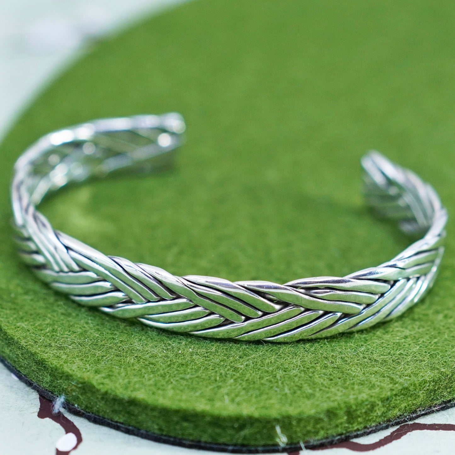 7”, Sterling silver bracelet, modern twisted woven braided handmade 925 cuff