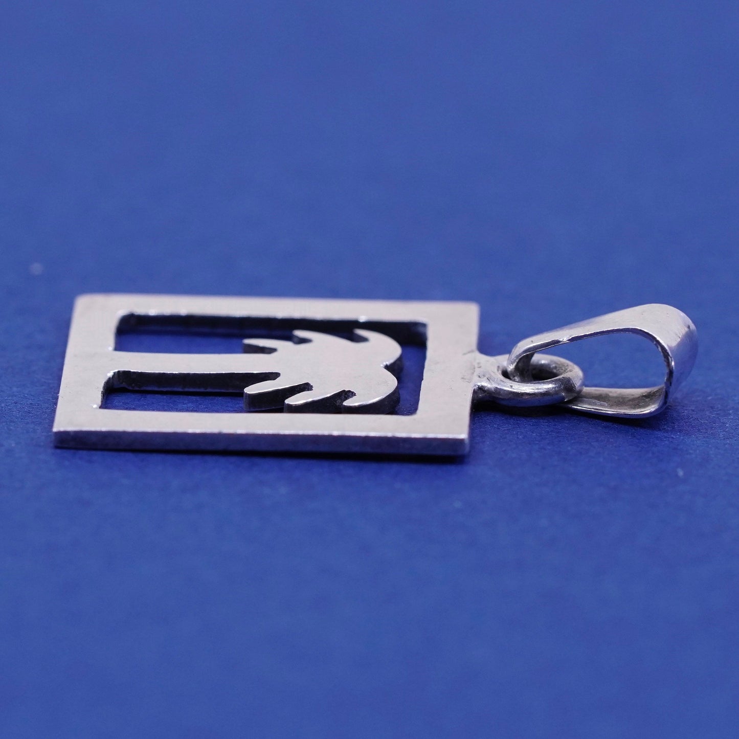 Vintage sterling silver handmade pendant, 925 square with palm tree
