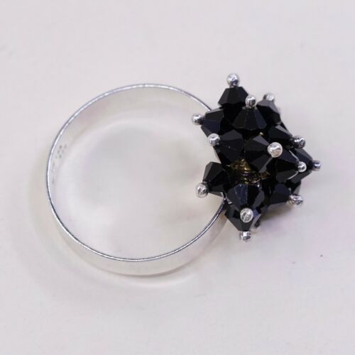 Sz 8.5 Vtg Tr 158 Sterling 925 Ring W/ Cluster Black Cz, Stamped 925 Mex