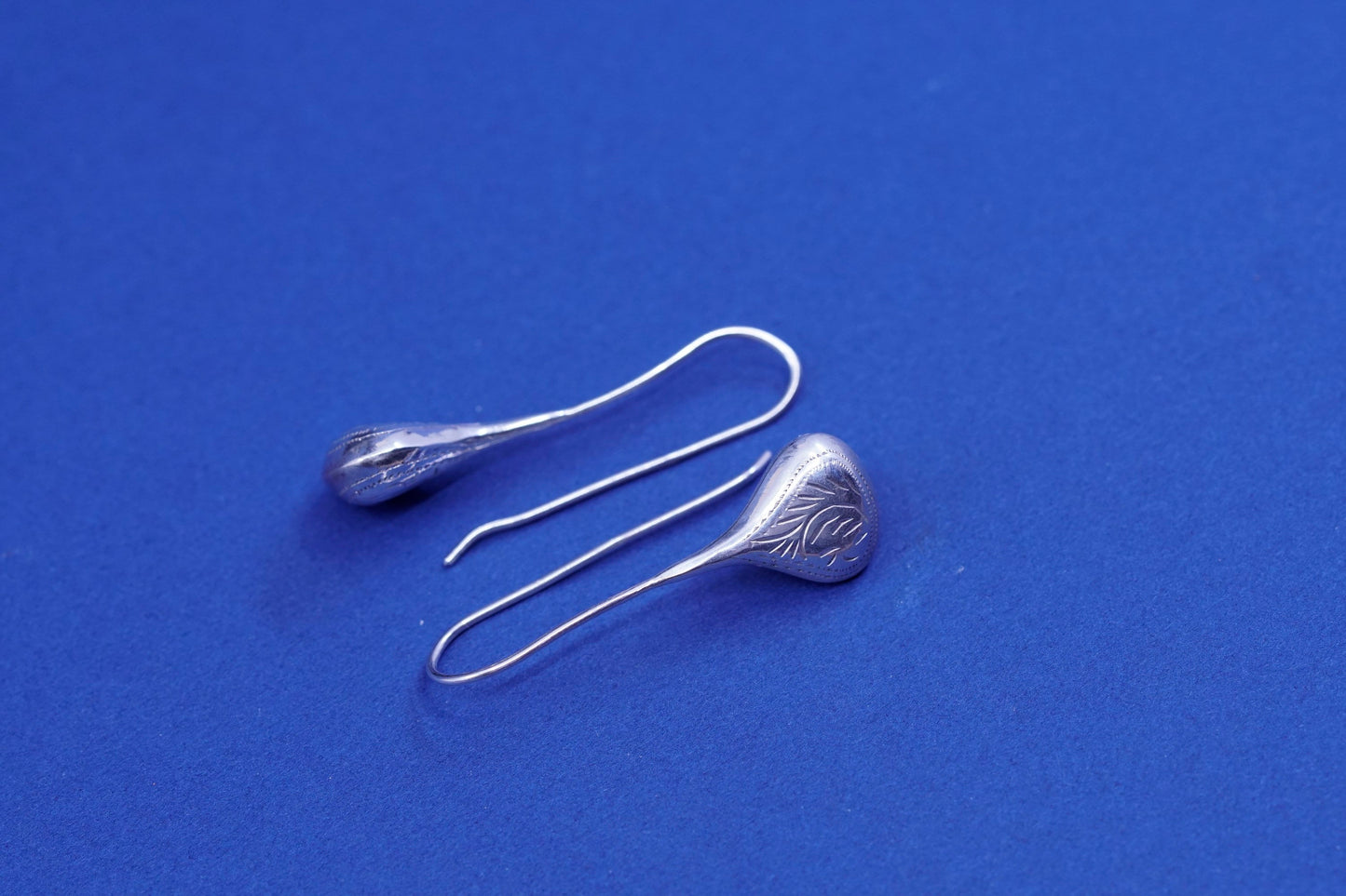 Vintage sterling silver handmade earrings, 925 textured teardrop drops