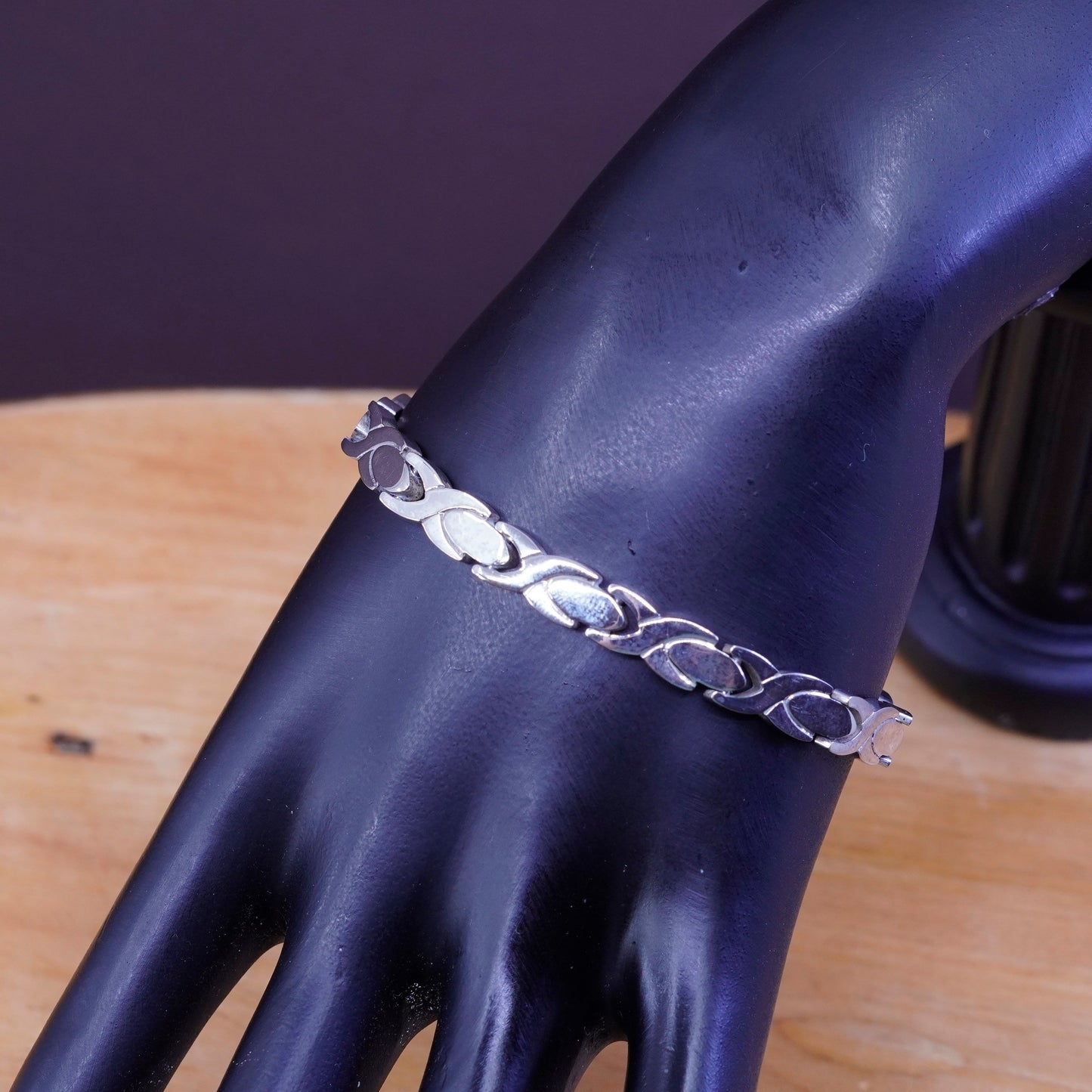 7”, vintage Sterling 925 silver XOXO handmade tennis chain bracelet