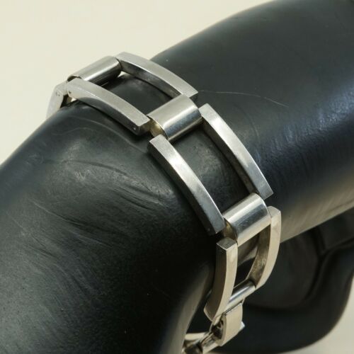 7”, Vintage Mexico Sterling 925 Silver Tennis bold rectangular link Bracelet