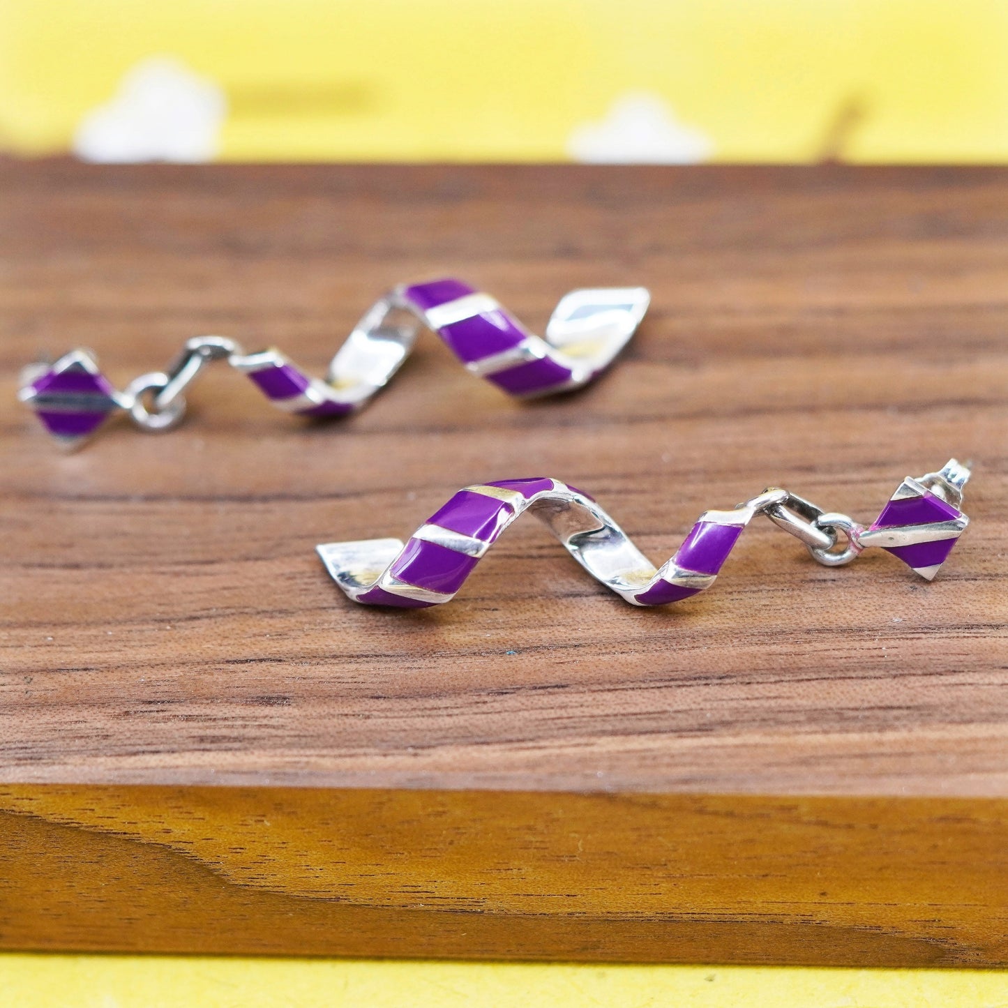 2” Native American Southwestern 925 Sterling silver swirly earrings purple onyx