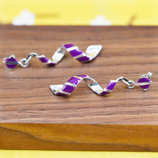 2” Native American Southwestern 925 Sterling silver swirly earrings purple onyx