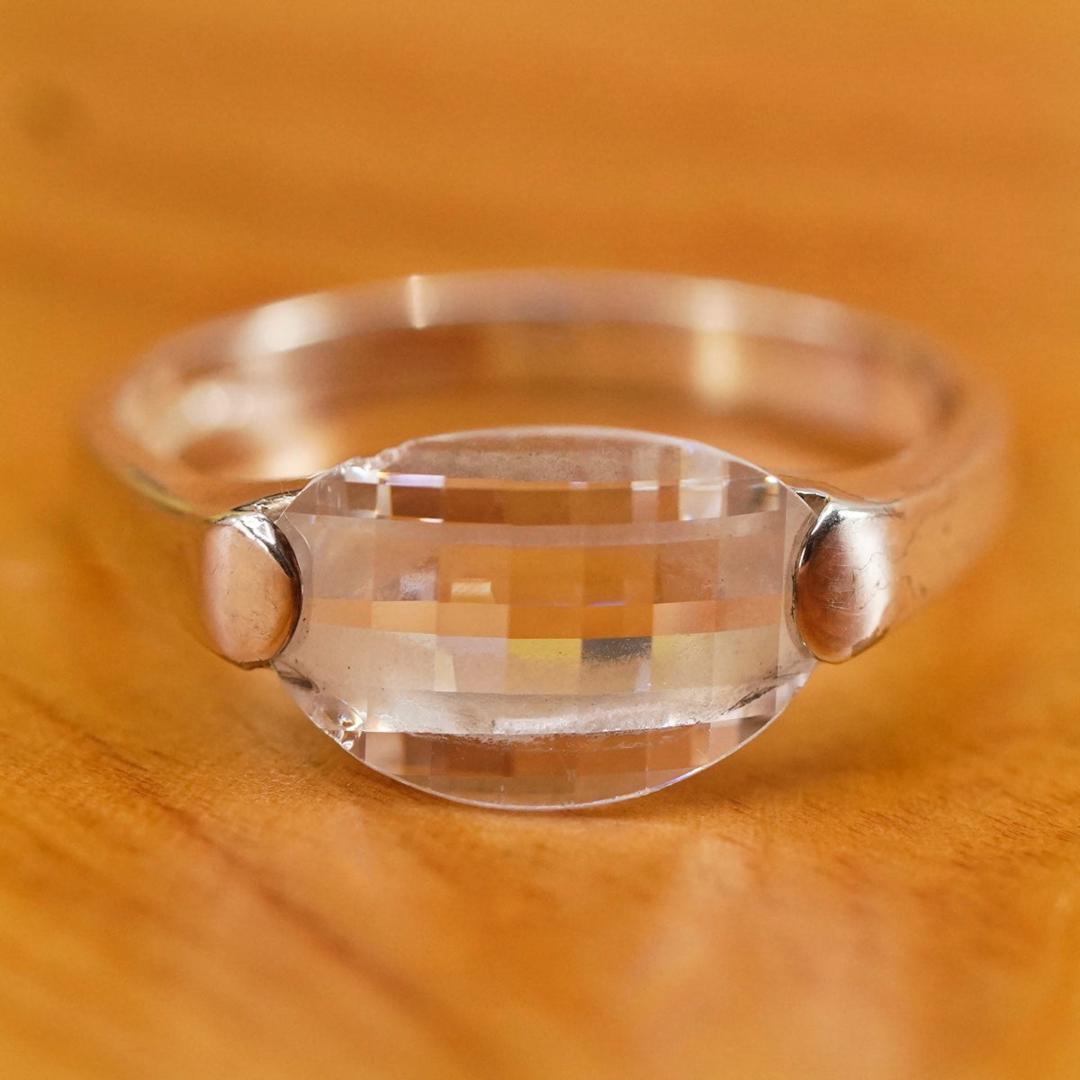 Size 7.25, vintage Sterling 925 silver anniversary ring with clear cz