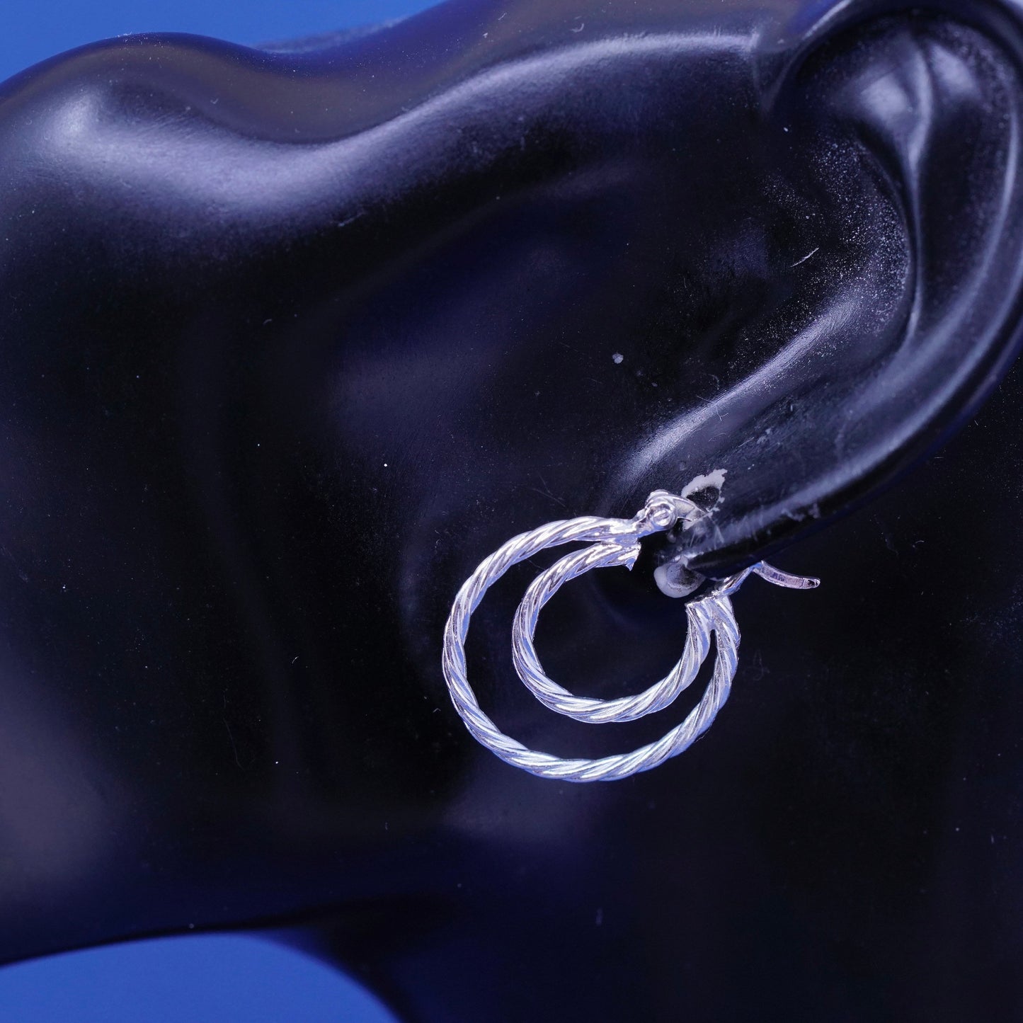 0.75”, vintage Sterling silver handmade hoop earrings, Modern 925 huggie