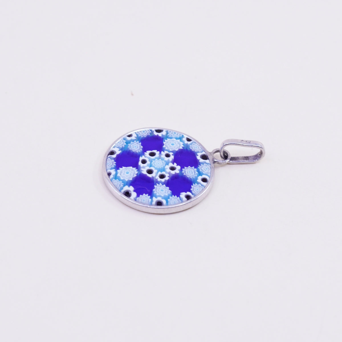 Italy sterling 925 silver handmade artisan blue murano floral glass pendant
