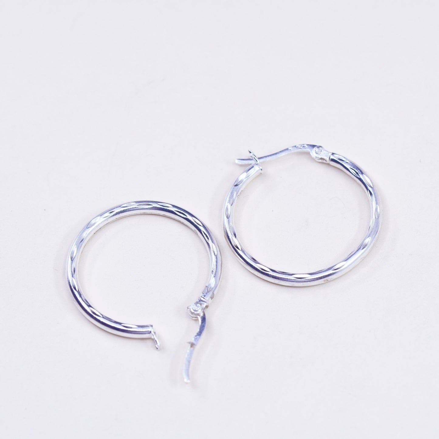 1”, Vintage sterling silver loop earrings, textured minimalist primitive hoops