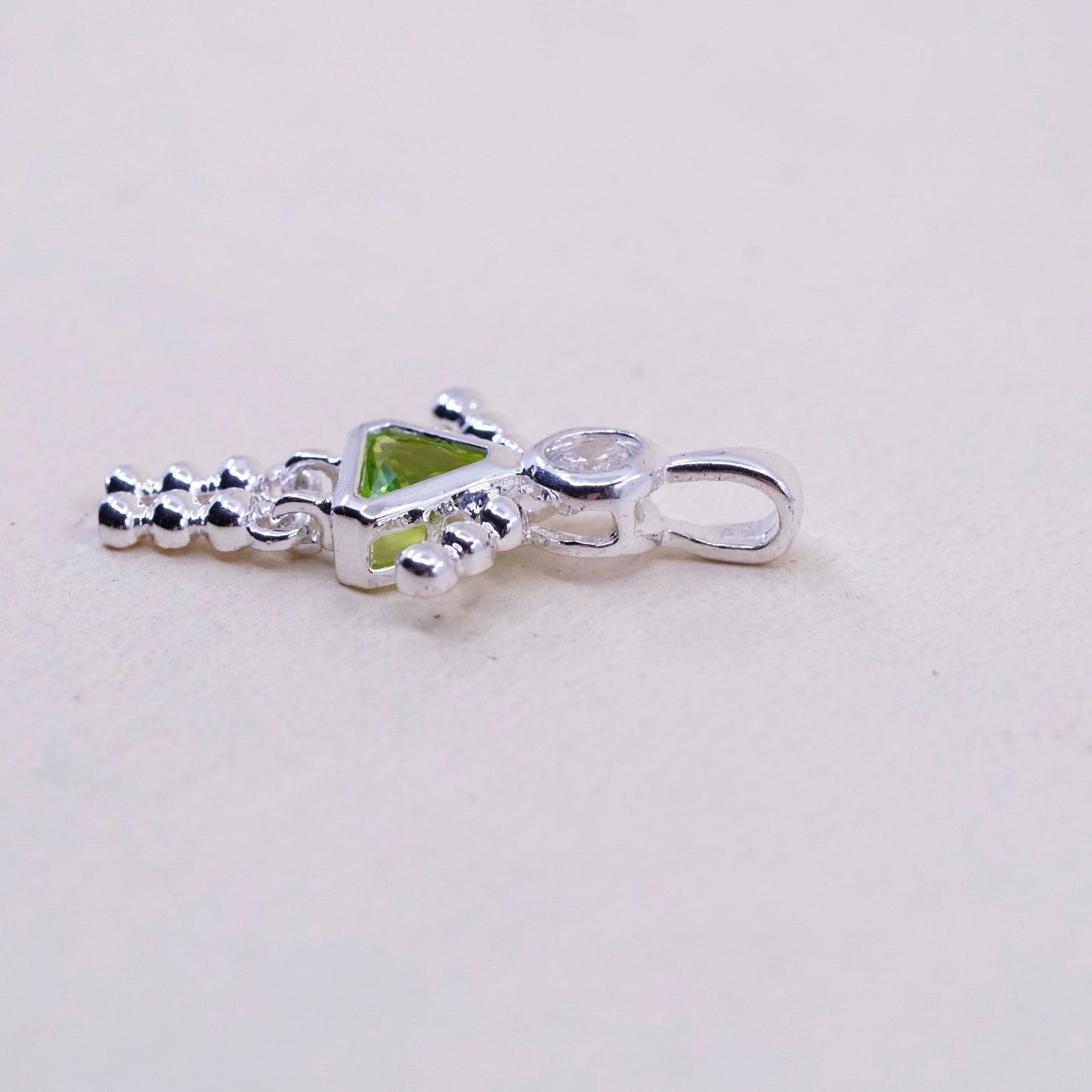 Vintage sterling 925 silver birthstone pendant with peridot girl charm