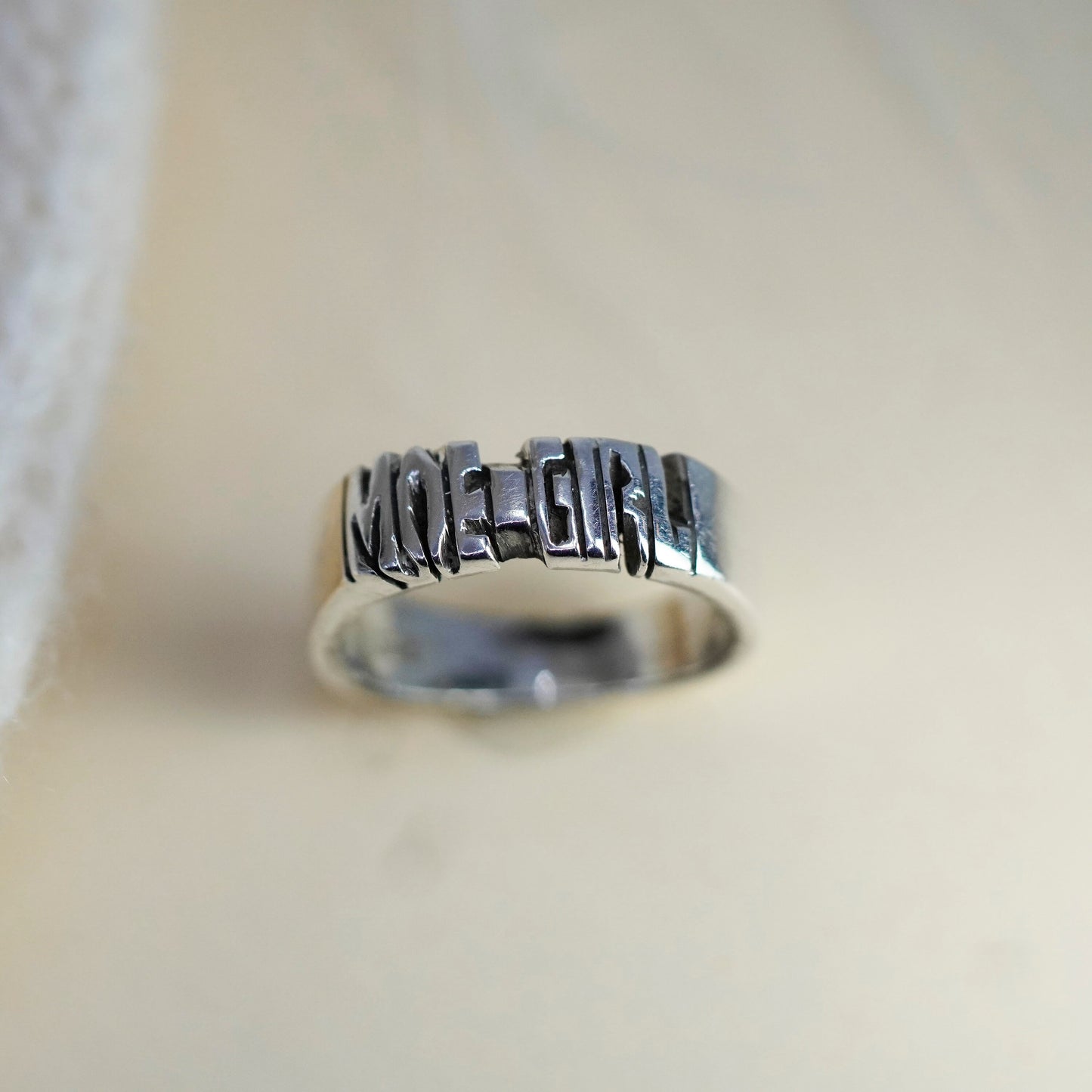 Size 7, vintage sterling silver handmade ring, 925 moe girl band