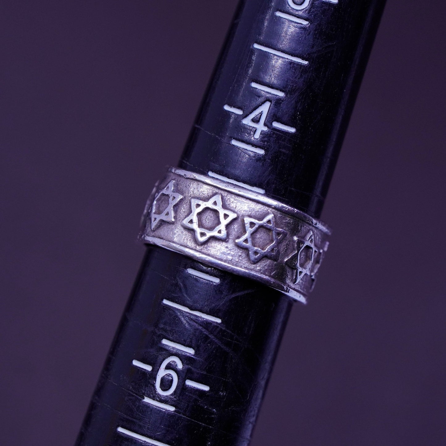 Size 4.75, vtg hopi Sterling silver handmade ring 925 relief star hexagram band