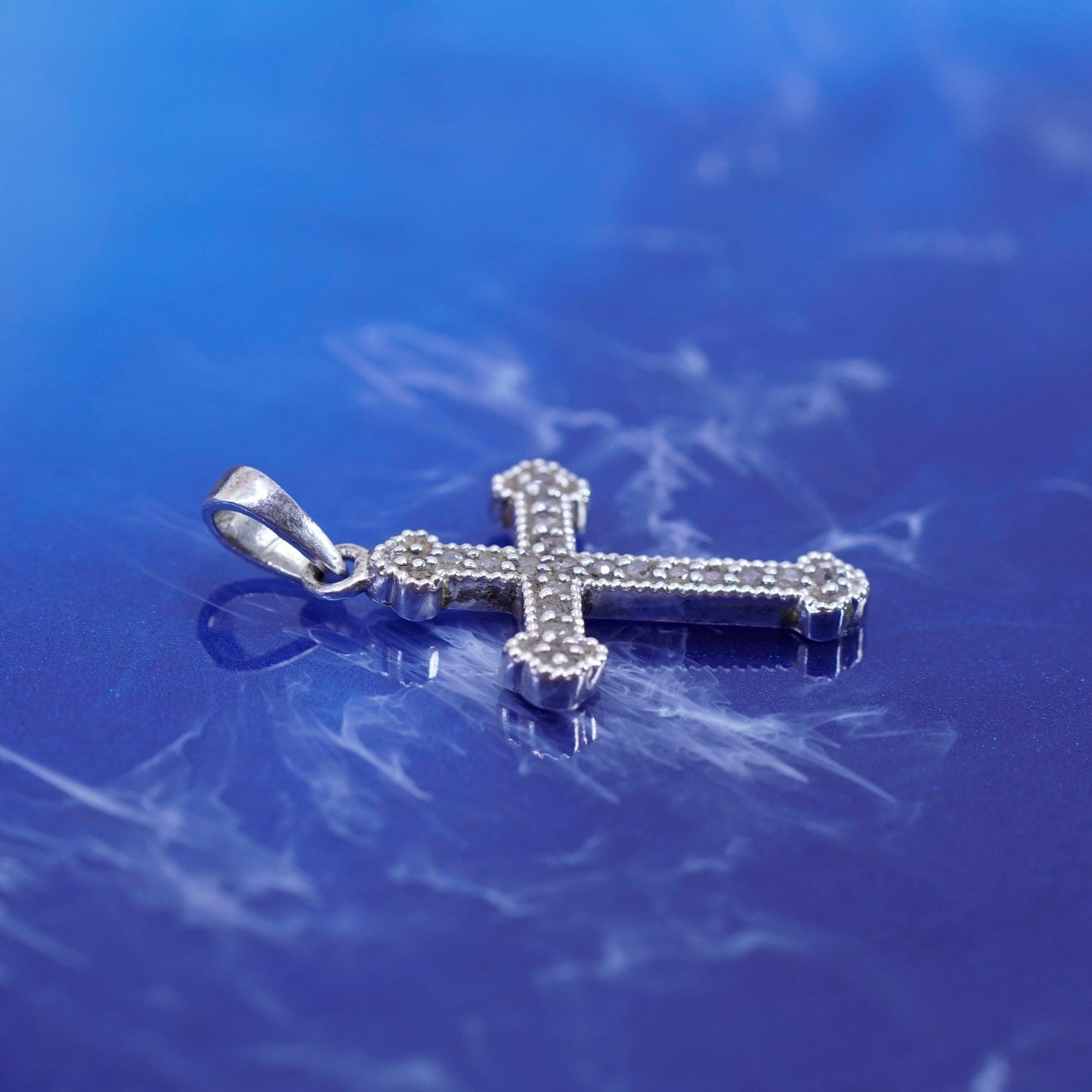Vintage Sterling silver handmade pedant, 925 cross with cluster genuine diamond